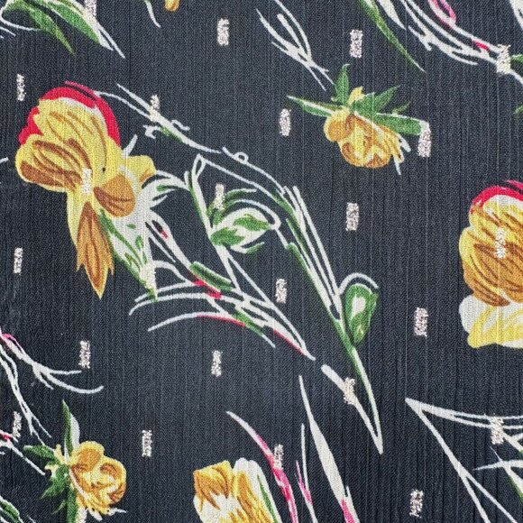 Lea & Viola Navy Blue Multicolor Floral Asymmetric Ruffle Sleeve Blouse Top L - Picture 4 of 9